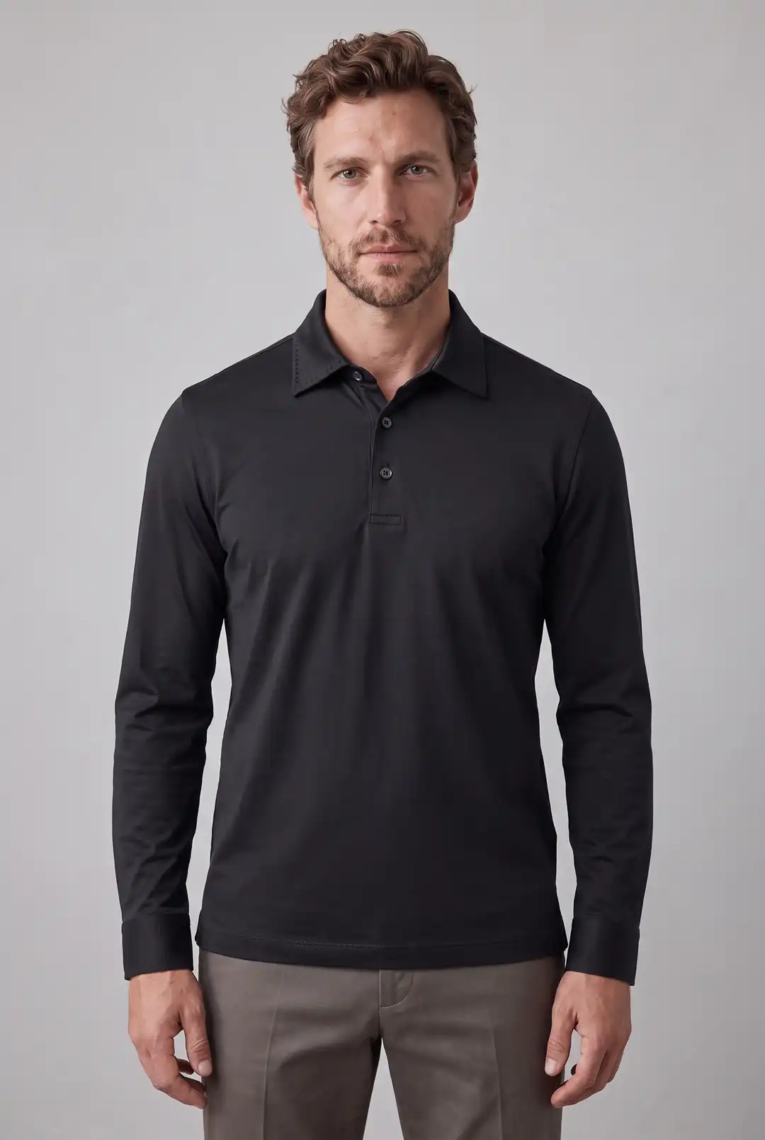  Düğmeli Yaka Detaylı Uzun Kollu T-Shirt