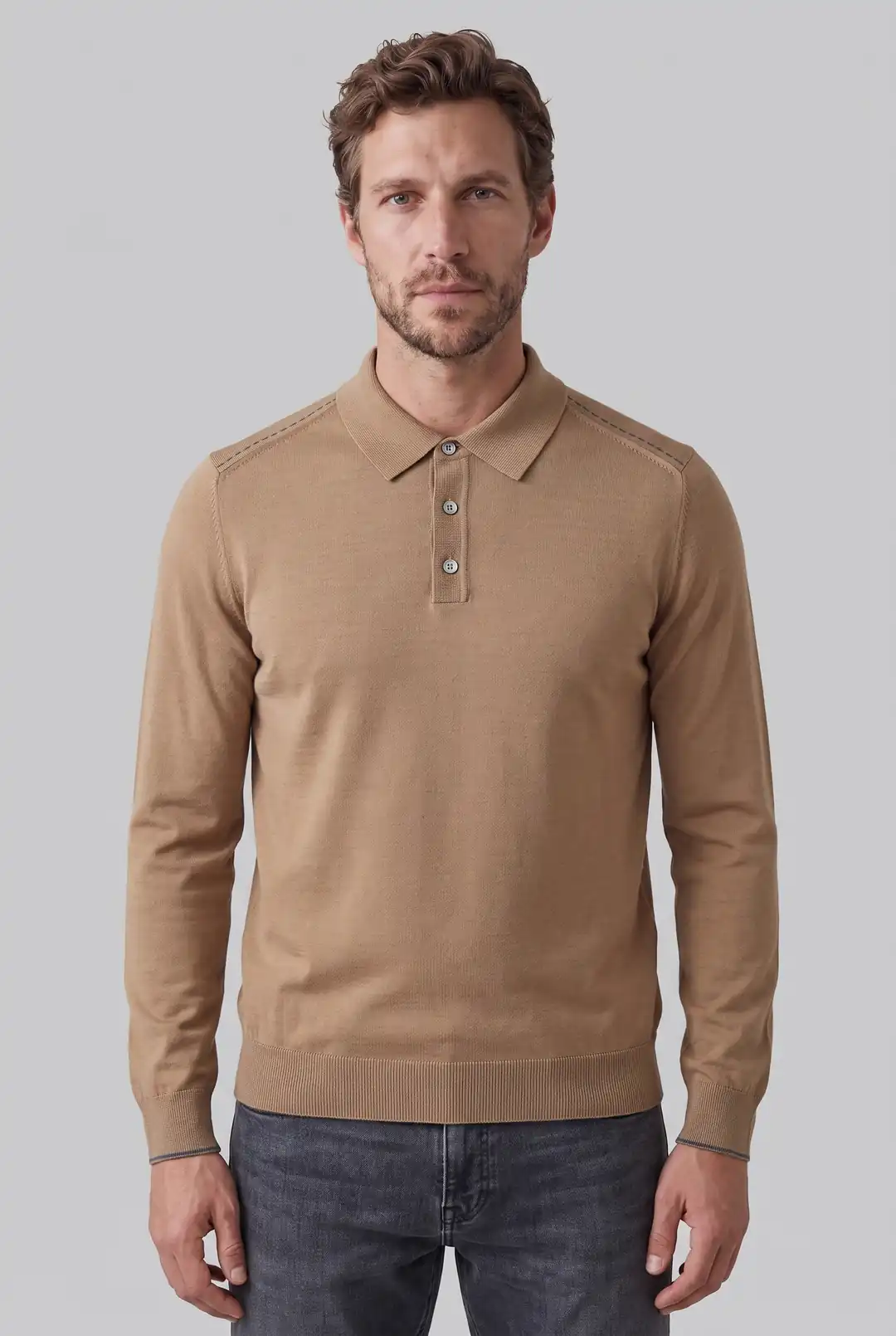  Düğmeli Polo Yaka Triko Kazak