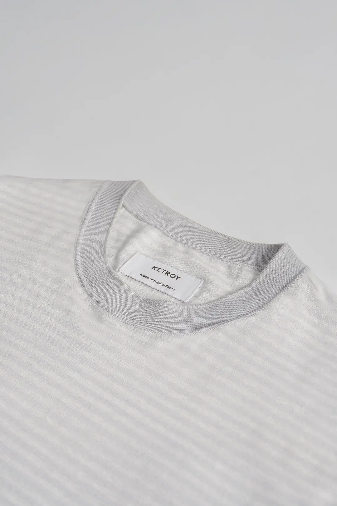 Çizgili Bisiklet Yaka Keten T-Shirt ürün görseli (6/7)